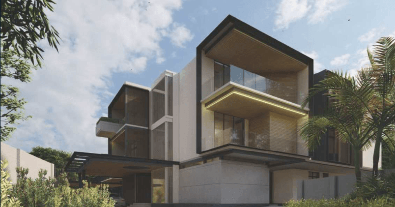 Proposed central-region landed house facade render used as a design reference.